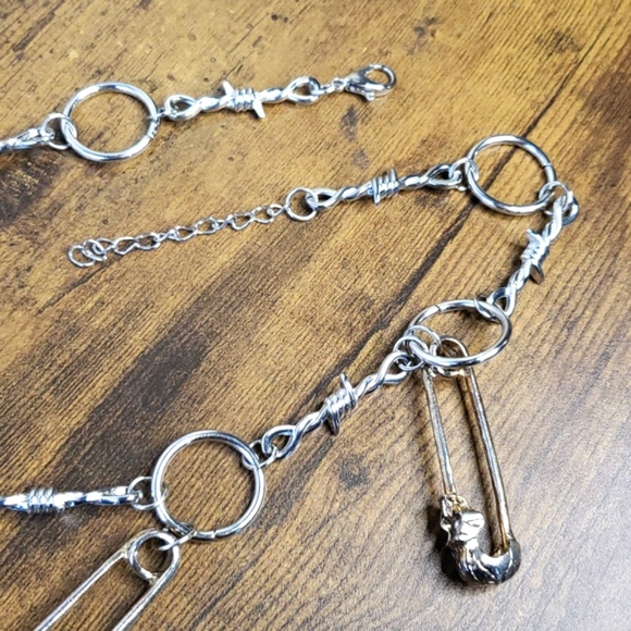 Silver gold skull punk goth emo safety pin choker necklace - Picture 8 of 10